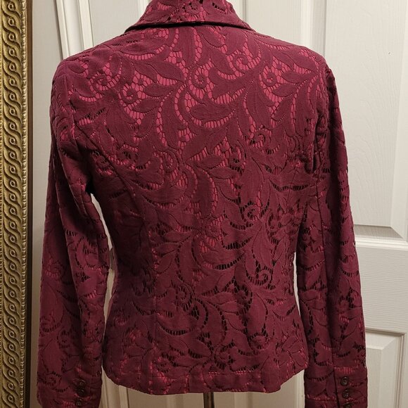 CAbi Womens Frolic Plumberry 3 Button Blazer - Lace Overlay - Picture 3 of 9